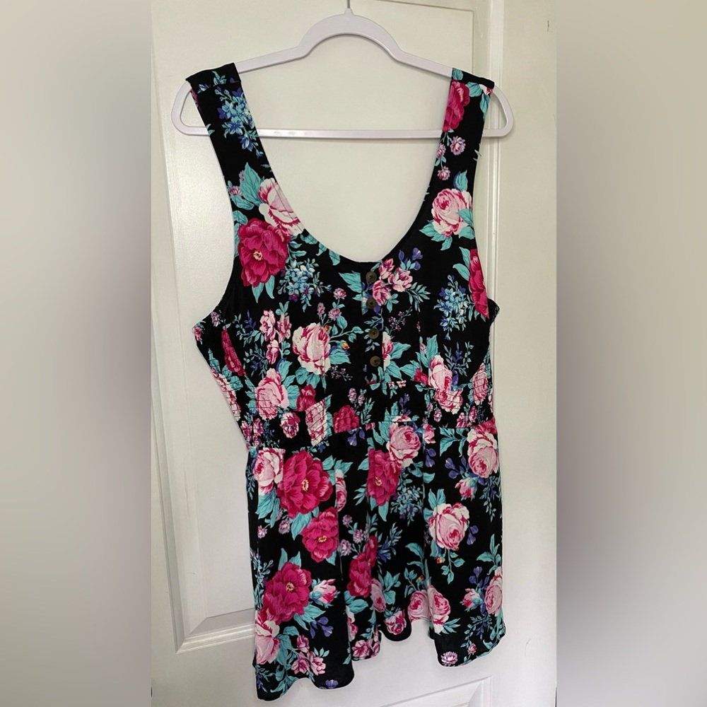 Torrid Rayon Floral Smocked Waist Button-Front Tank - Size 2x